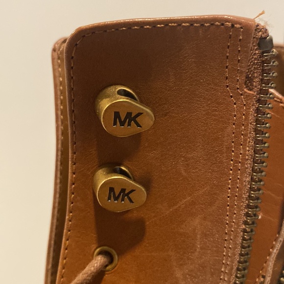 MK Cognac Zipper Up Lace MK Logo Leather Bootie 6.5M - Picture 8 of 9